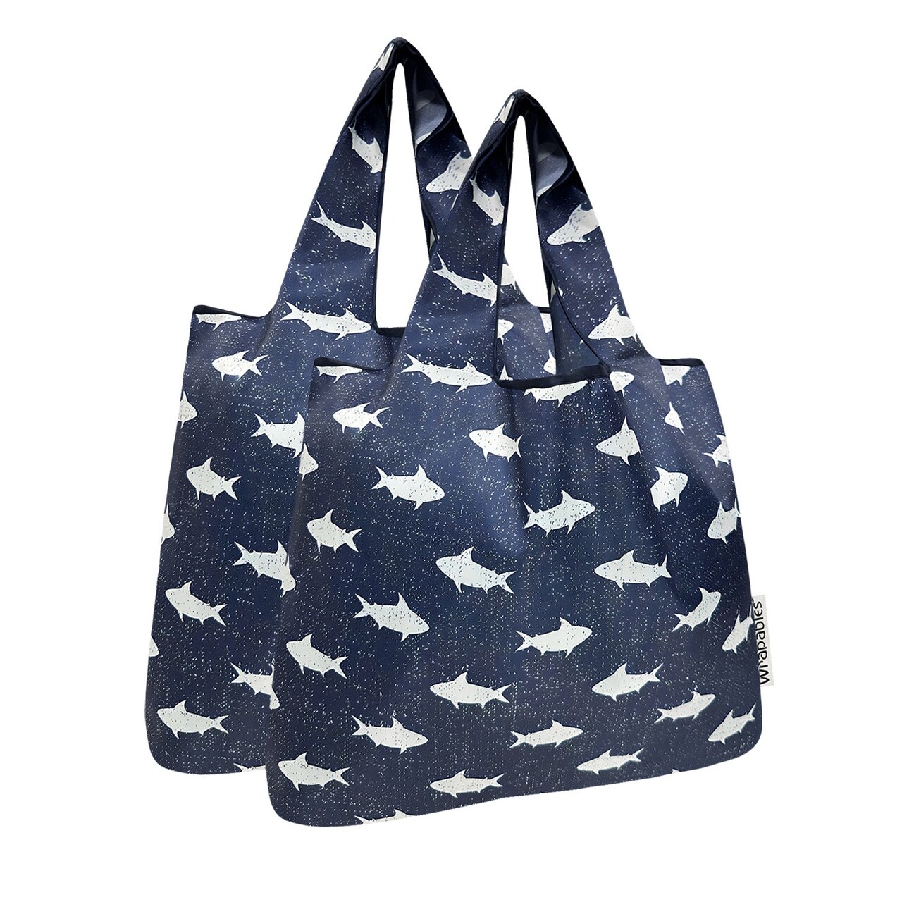 Wrapables Medium Foldable Tote Nylon Reusable Grocery Bag (Set of 2), Ocean Fish